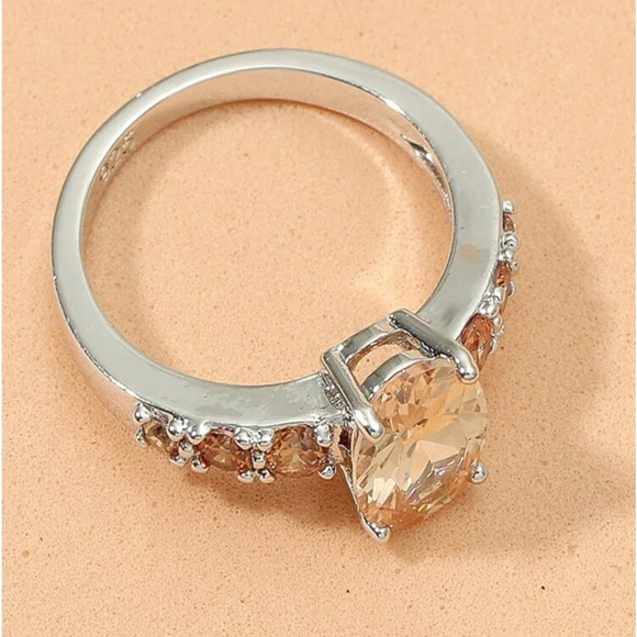 New S925 Sterling Silver Rare Golden Orange Topaz Oval Cut Luxurious Ring - Picture 5 of 16